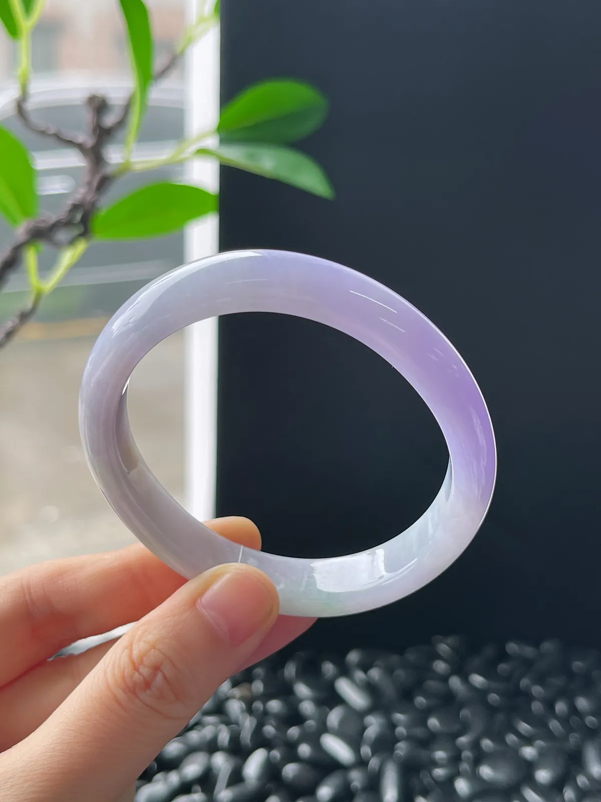 贵妃镯56圈口，翡翠糯化种紫色手镯