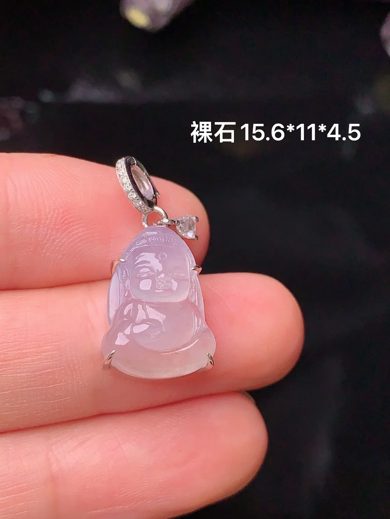 18k金钻镶嵌冰种宝宝观音吊坠 玉质细腻 色泽艳丽 裸石尺寸15.6*11*4.5