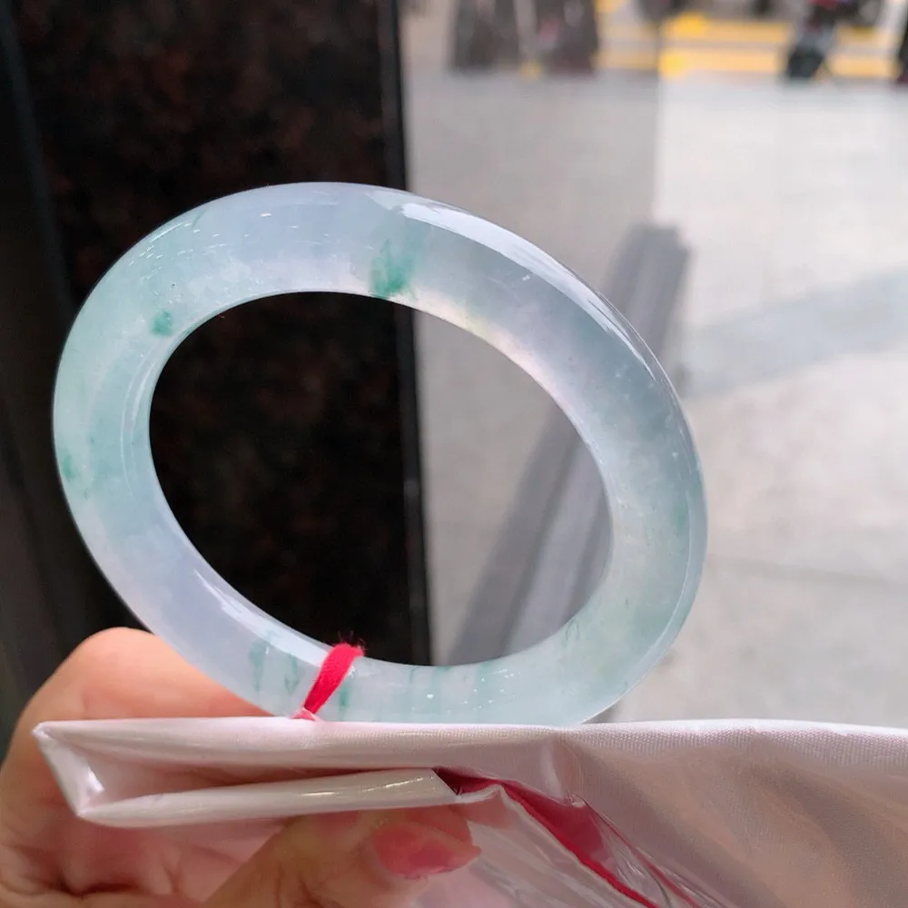 圆条玻璃种飘花 无瑕 尺寸:58.7/11 种水好