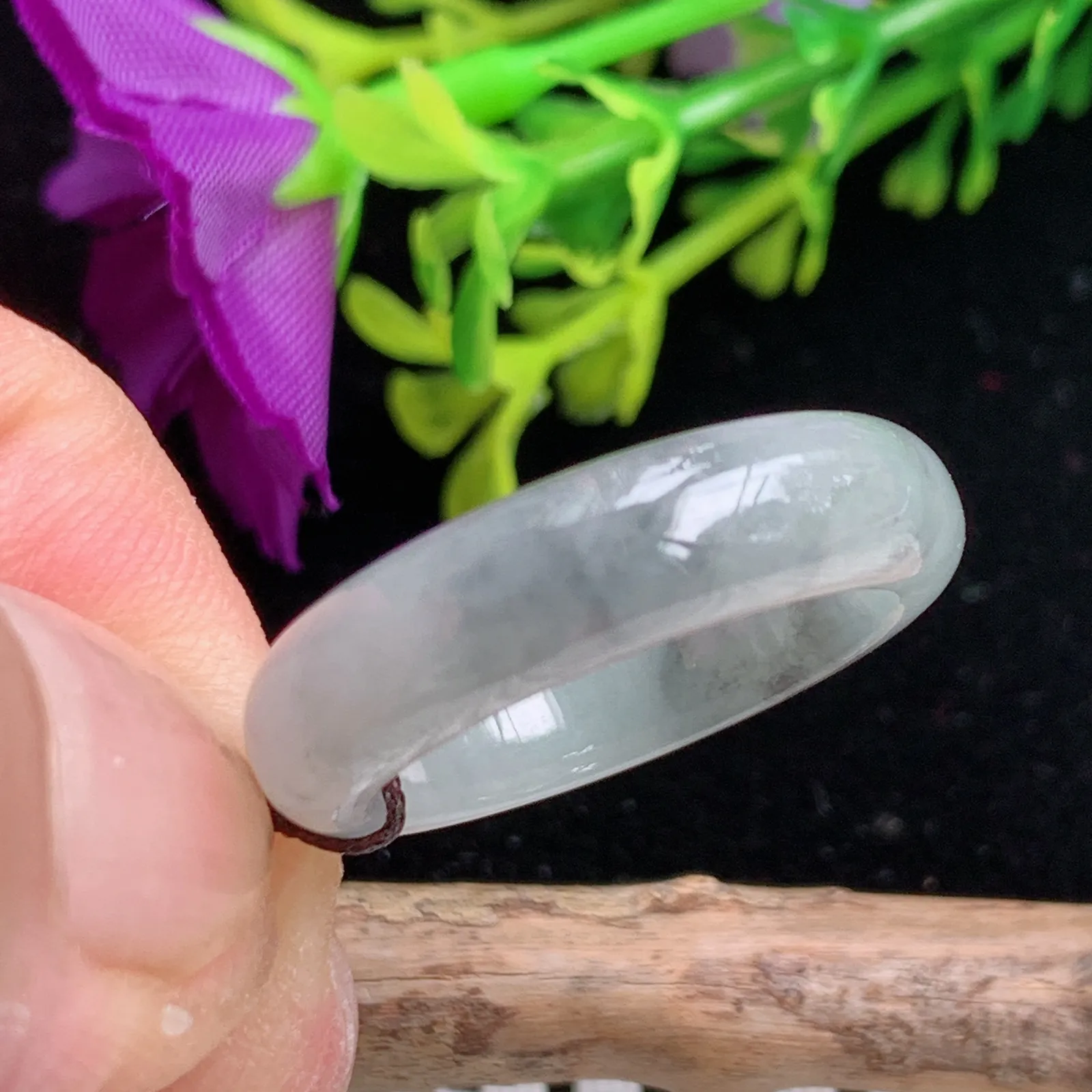 lz实拍18*5.8*3.3天然翡翠黑鸡花戒指玉指环18mm内径