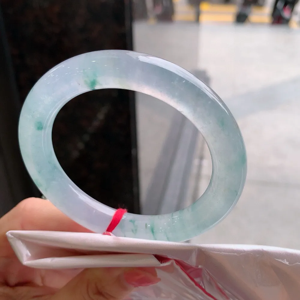 圆条玻璃种飘花 无瑕 尺寸:58.7/11 种水好