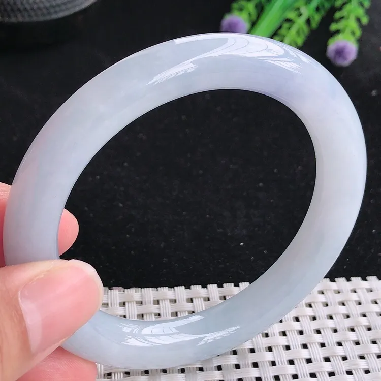 自然光57/10老坑冰润起胶紫罗兰圆条手镯翡翠玉镯美人镯