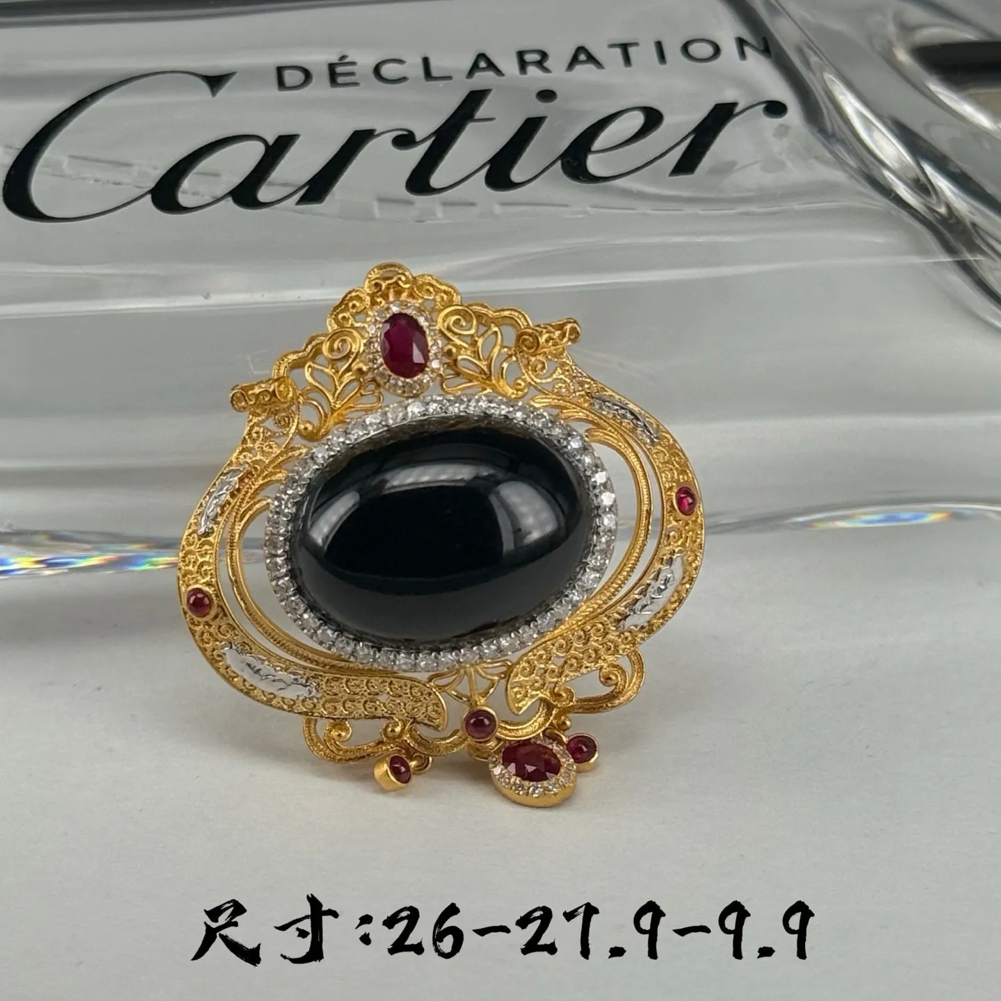 精品18k墨翠蛋面如意吊坠 种好色正 黑度极好 打灯通透 油性十足 尺寸26