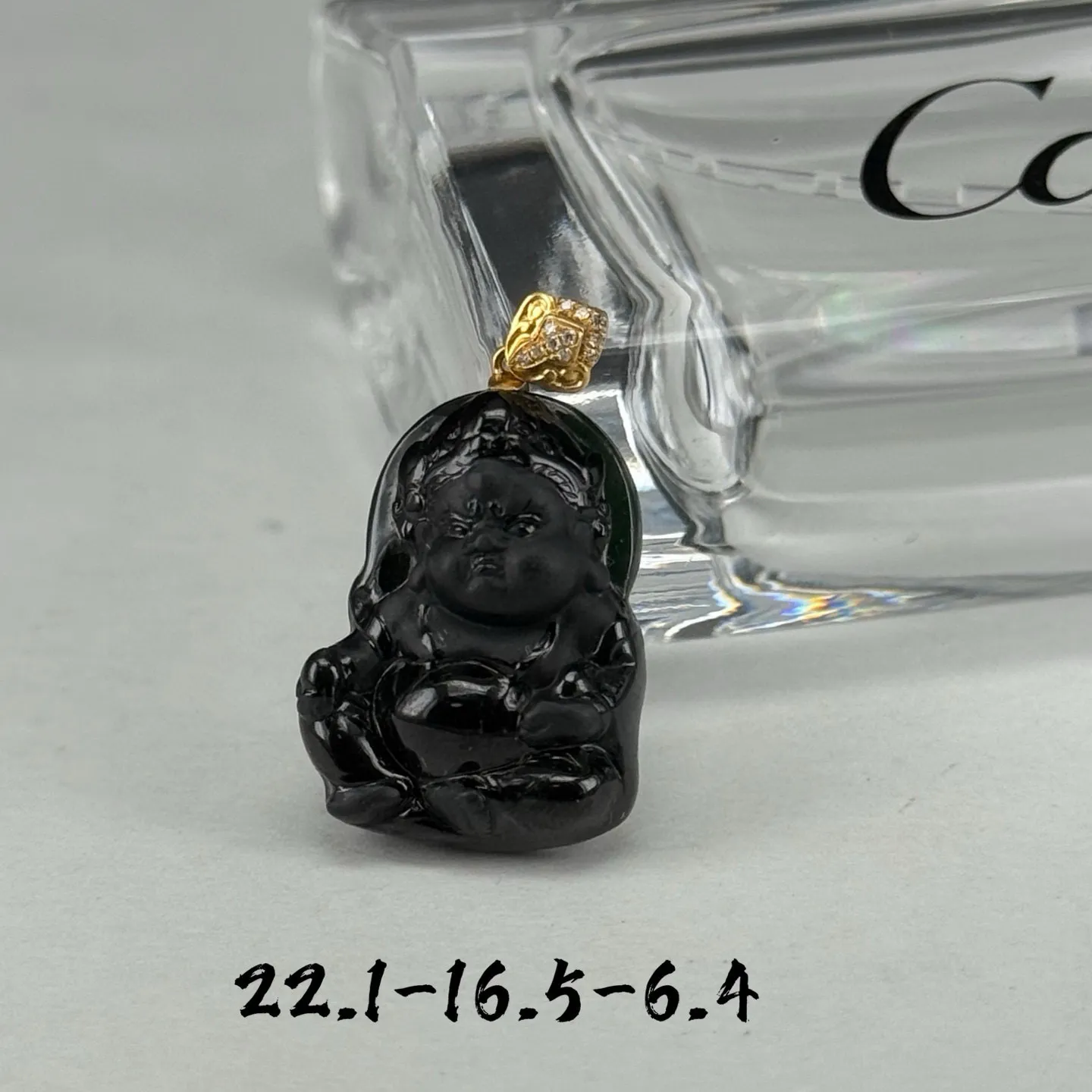 精品墨翠黄财神宝宝 种好色正 黑度极好 打灯通透 油性十足 尺寸22.1
