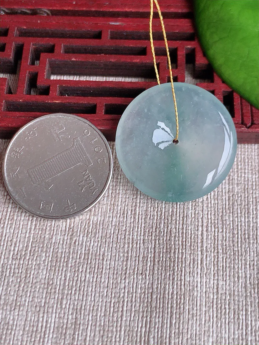 a货翡翠老坑冰种飘花平安扣吊坠 尺寸27.2×5mm 重量8.56g 0620