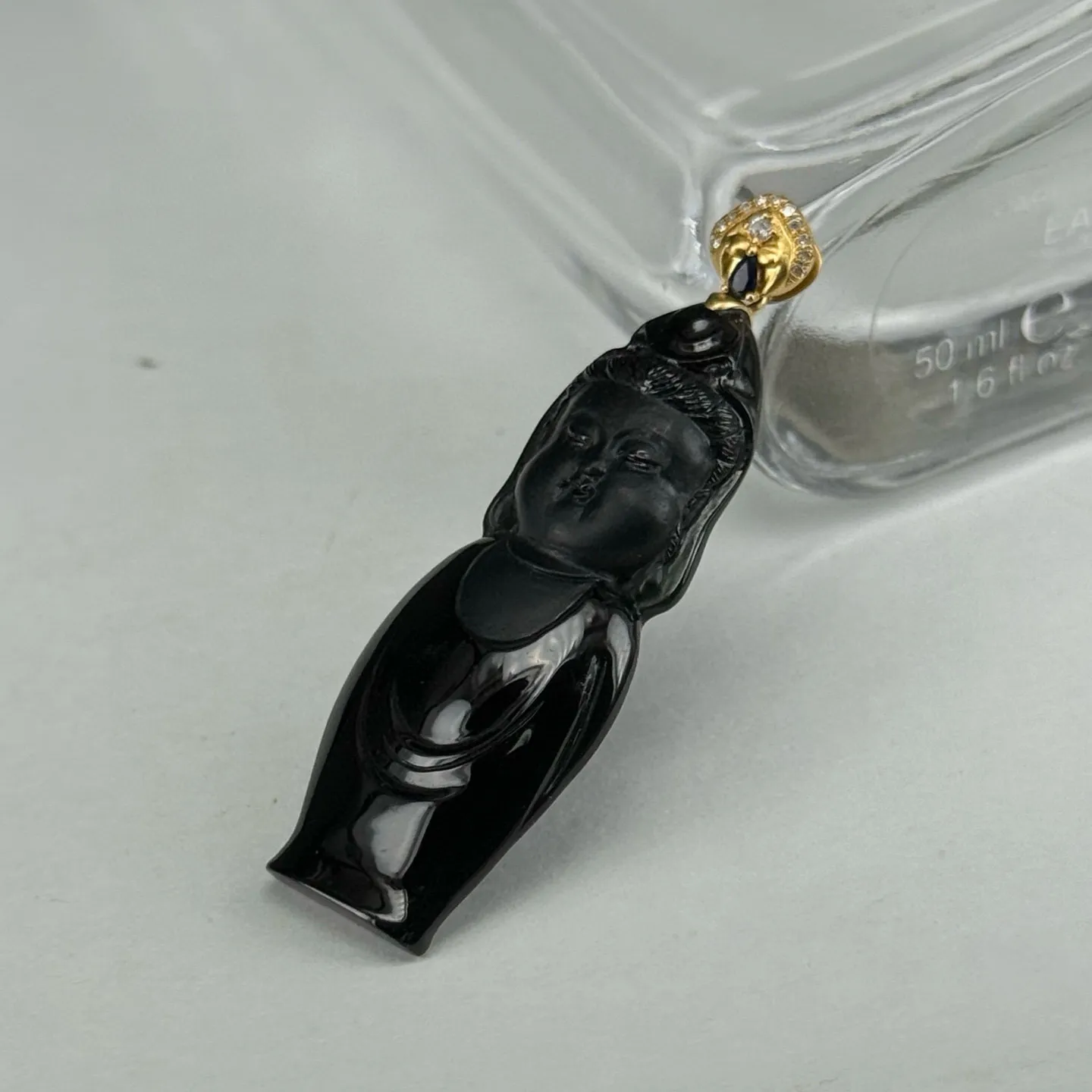 精品墨翠宝宝佛 种好色正 黑度极好 打灯通透 油性十足 尺寸44.2