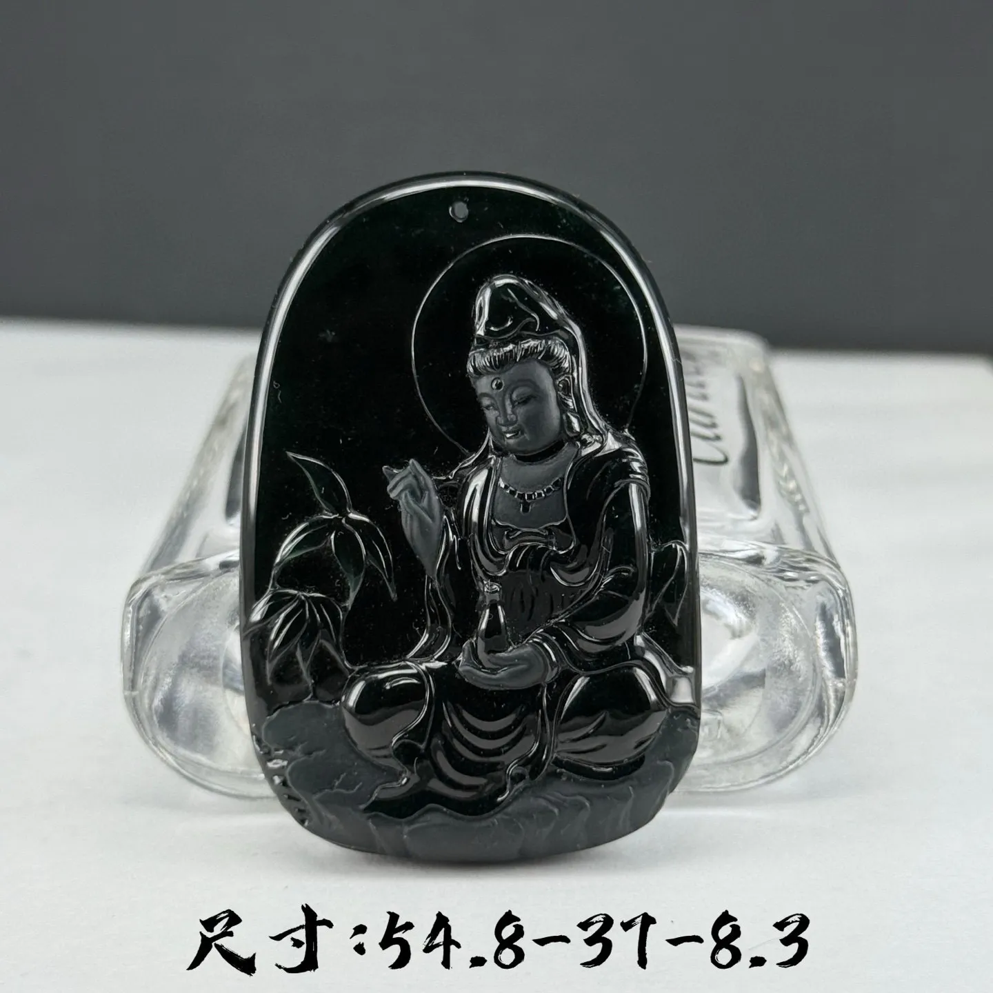 精品墨翠观音 种好色正 黑度极好 打灯通透 油性十足 尺寸54.8