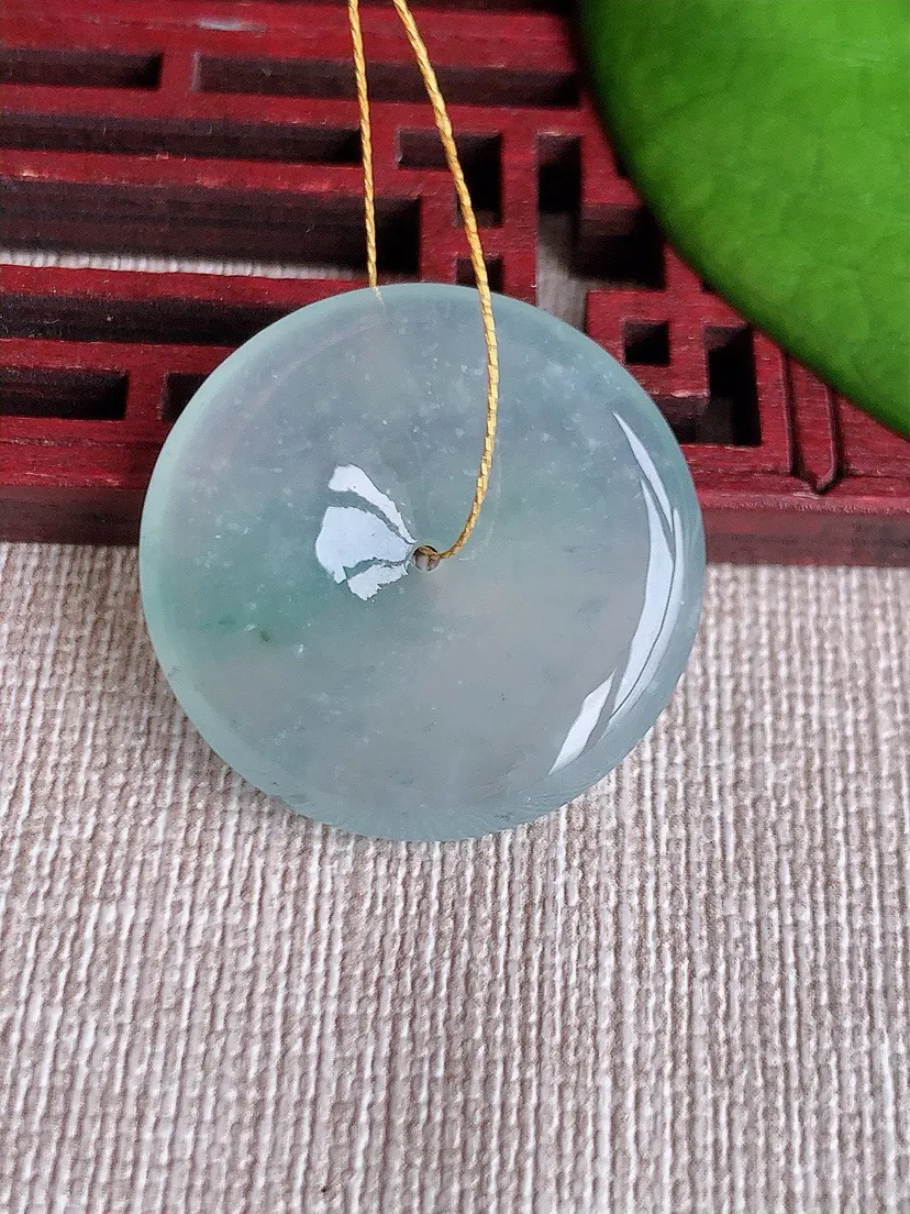 a货翡翠老坑冰种飘花平安扣吊坠 尺寸27.2×5mm 重量8.56g 0620