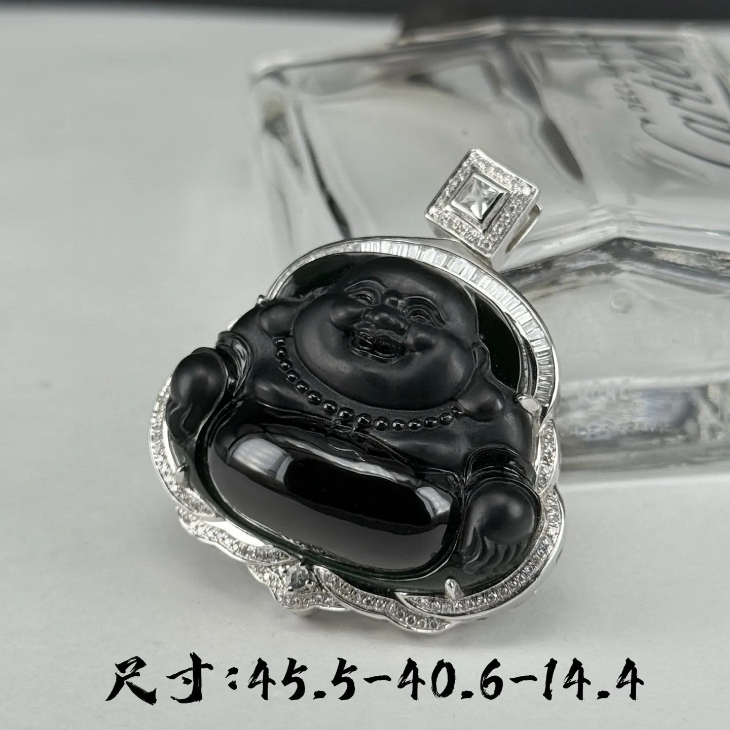 精品18k墨翠大肚佛 重金豪镶 打灯通透 油性十足 尺寸45.5