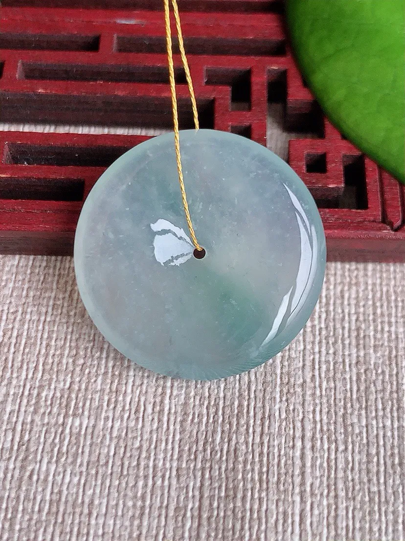 a货翡翠老坑冰种飘花平安扣吊坠 尺寸27.2×5mm 重量8.56g 0620