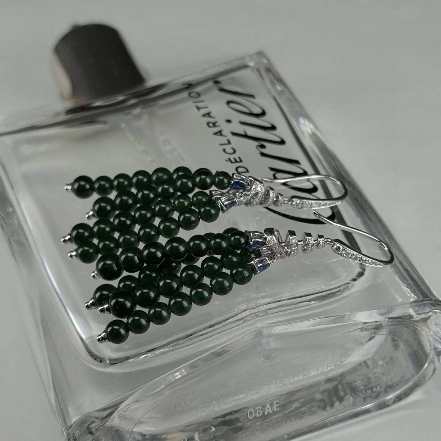 精品18k墨翠珠珠耳坠 种好色正 打灯通透 油性十足 尺寸4.1