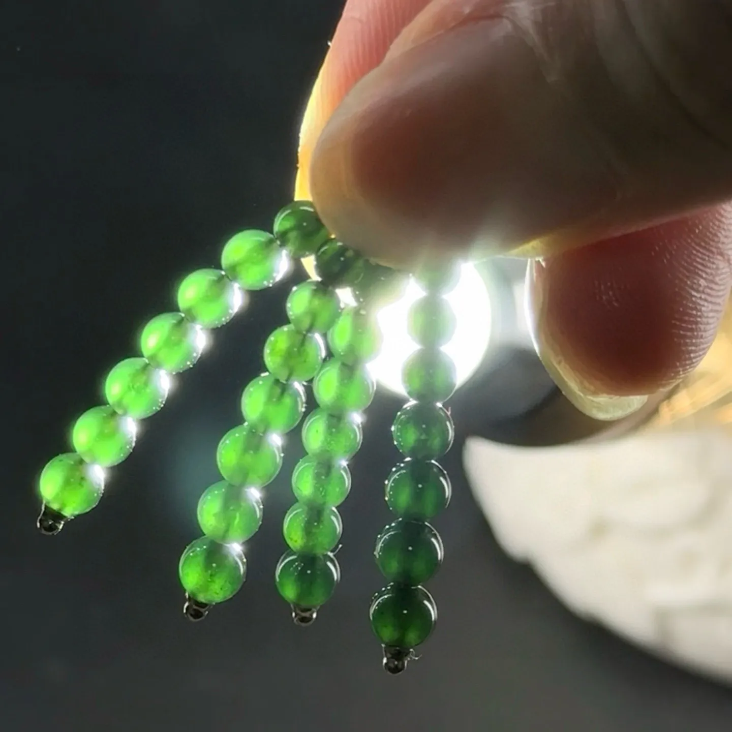 精品18k墨翠珠珠耳坠 种好色正 打灯通透 油性十足 尺寸4.1