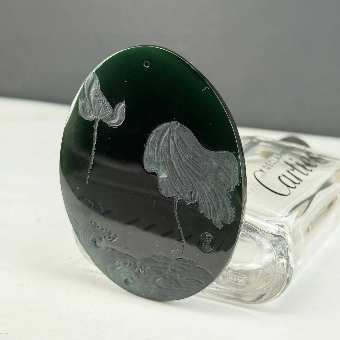 精品墨翠观音牌 种好色正 黑度极好 打灯通透 油性十足 尺寸63.3