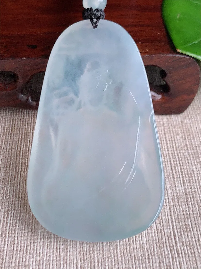 a货翡翠老坑冰种白月光虚空藏菩萨吊坠 尺寸60×35.5×5.7mm 重量29.69g 0619