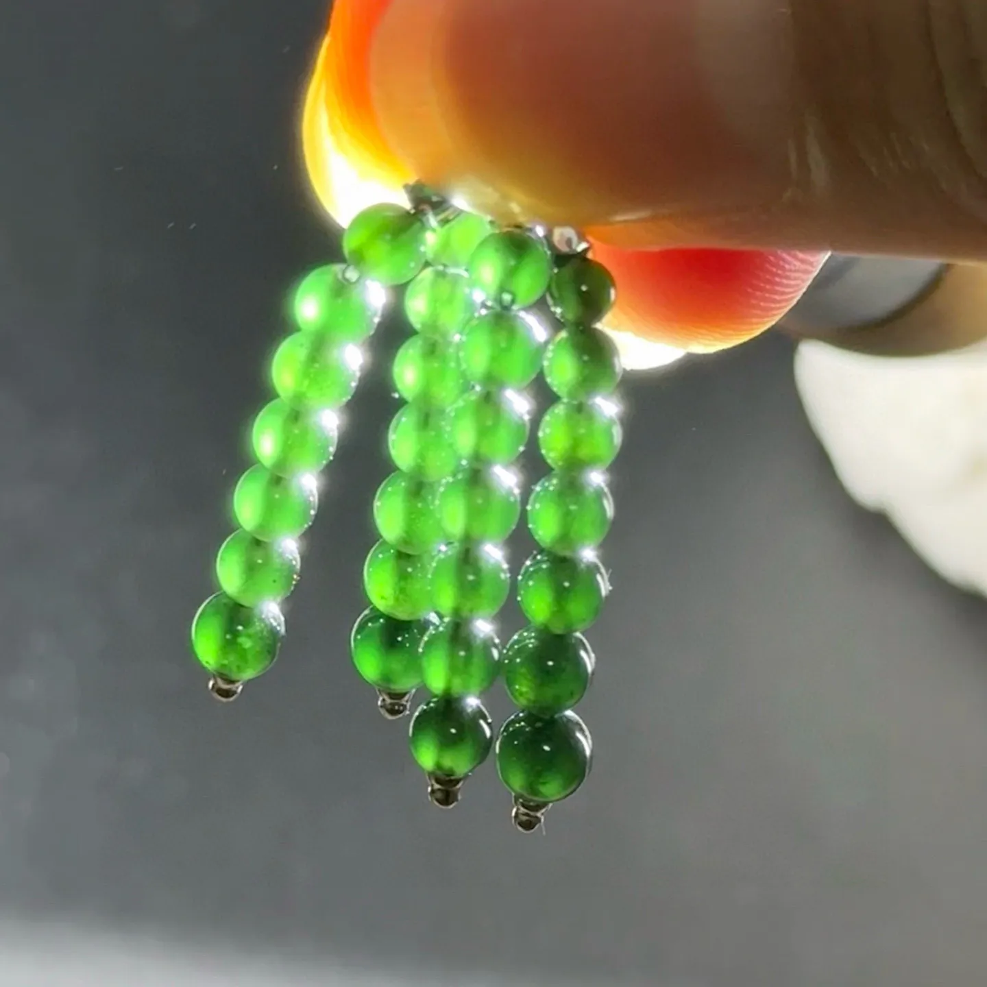 精品18k墨翠珠珠耳坠 种好色正 打灯通透 油性十足 尺寸4.1