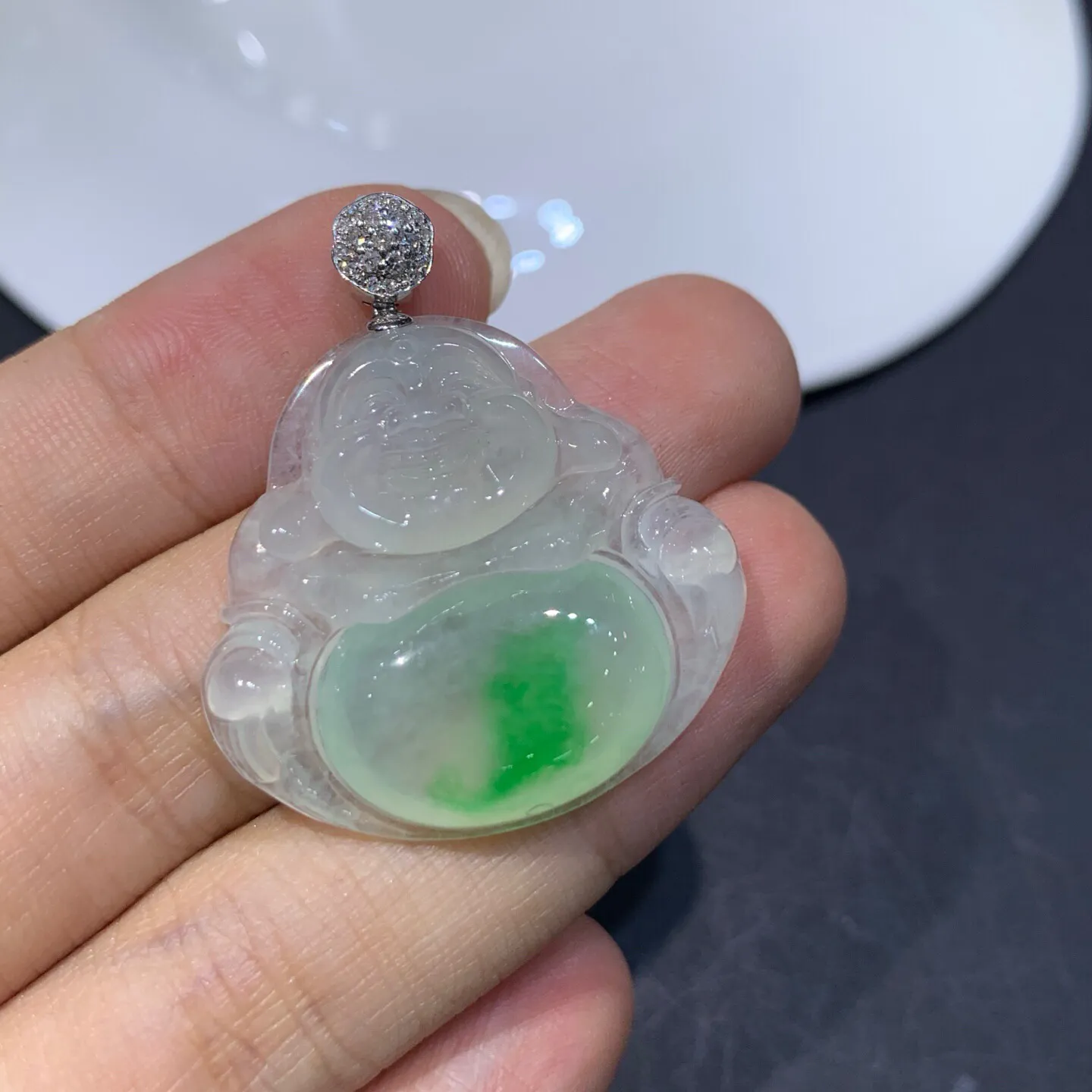 冰种飘绿佛公吊坠 整体尺寸35-30-6毫米
