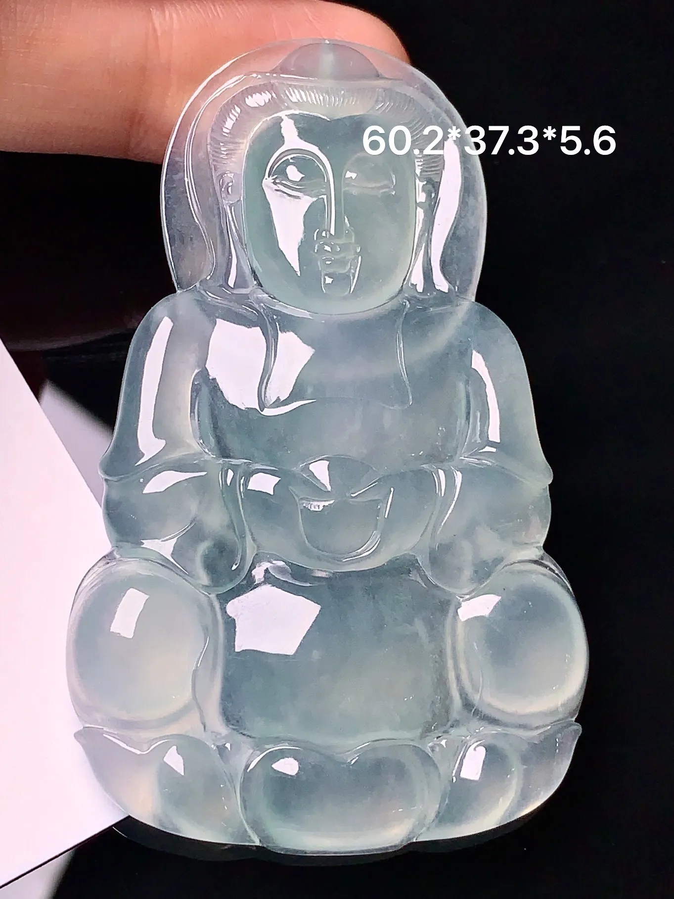 冰种观音菩萨吊坠 玉质细腻 色泽艳丽 整体尺寸60.2*37.3*5.6