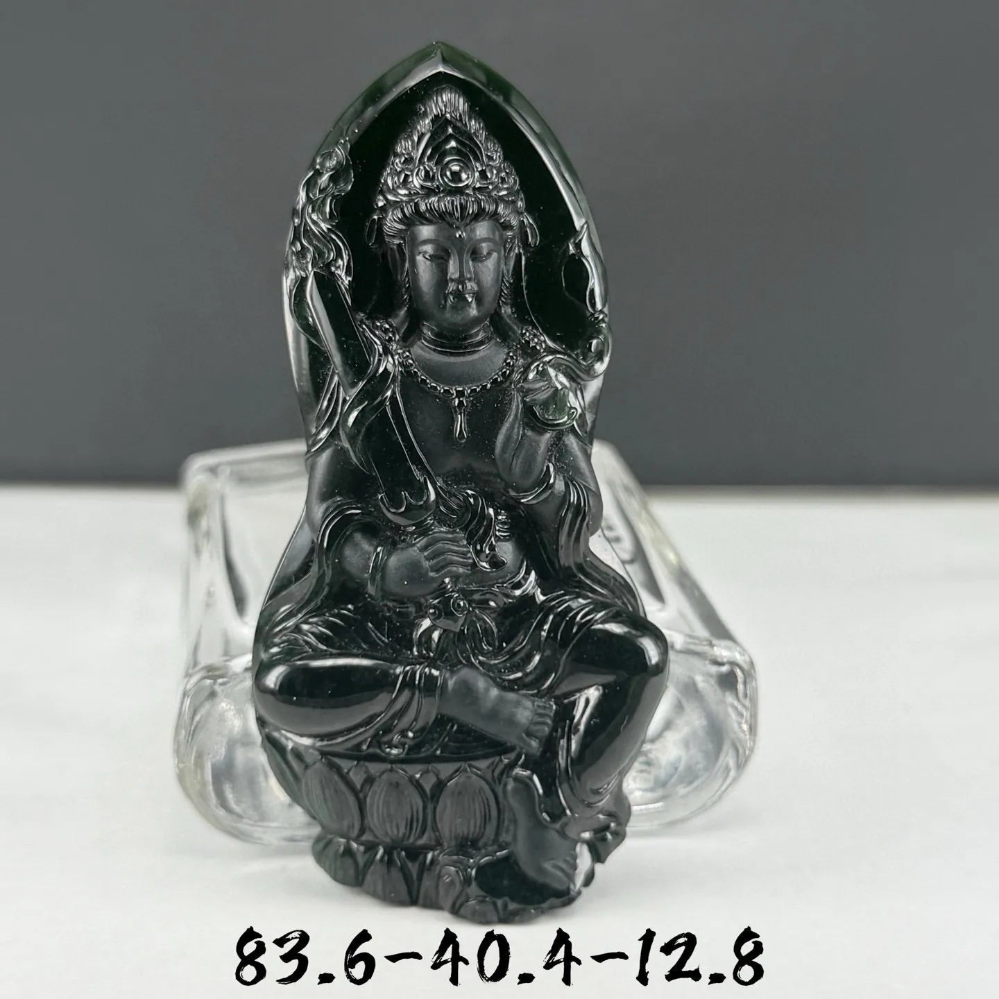精品墨翠虚空藏 种好色正 黑度极好 打灯通透 油性十足 尺寸83.6