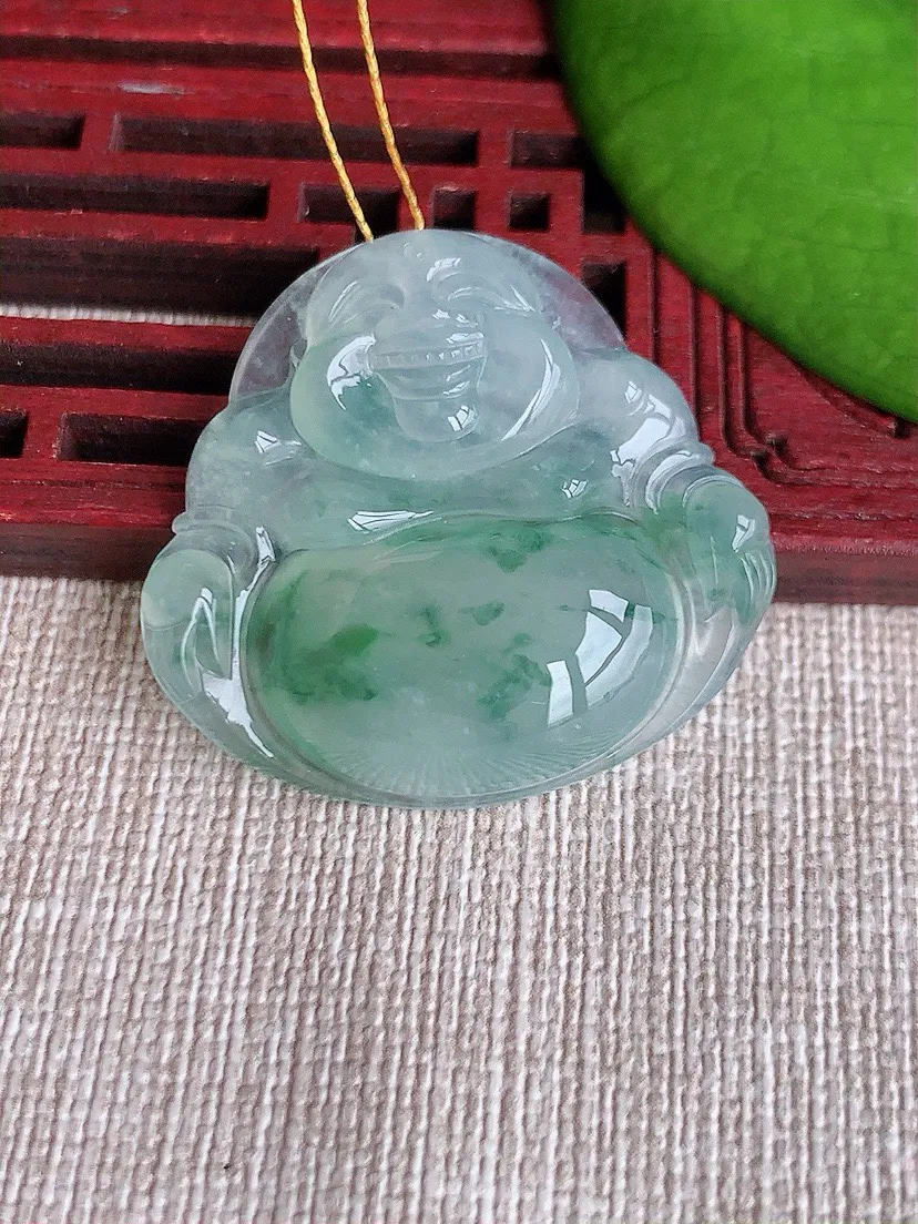 a货翡翠老坑冰种飘花佛公吊坠 尺寸31×32.8×6.3mm 重量10.08g 0620