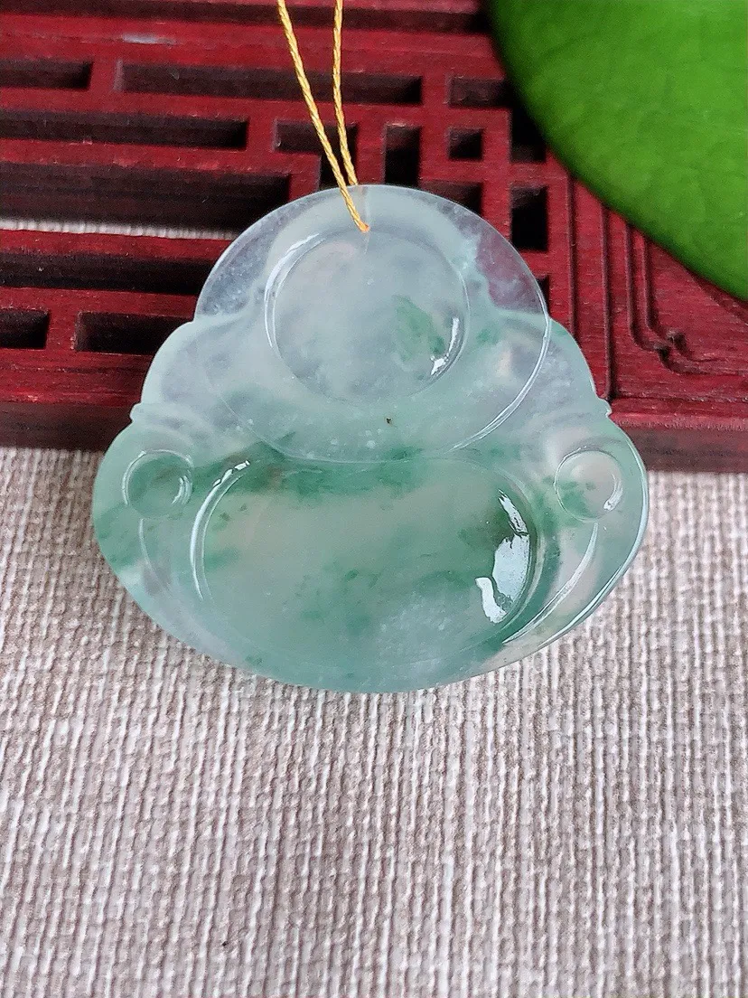 a货翡翠老坑冰种飘花佛公吊坠 尺寸31×32.8×6.3mm 重量10.08g 0620