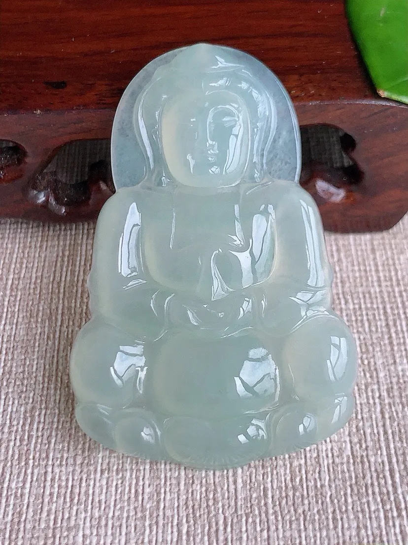 a货翡翠老坑冰种晴水正装观音吊坠 尺寸53×35.2×5.3mm 重量16.17g 0620