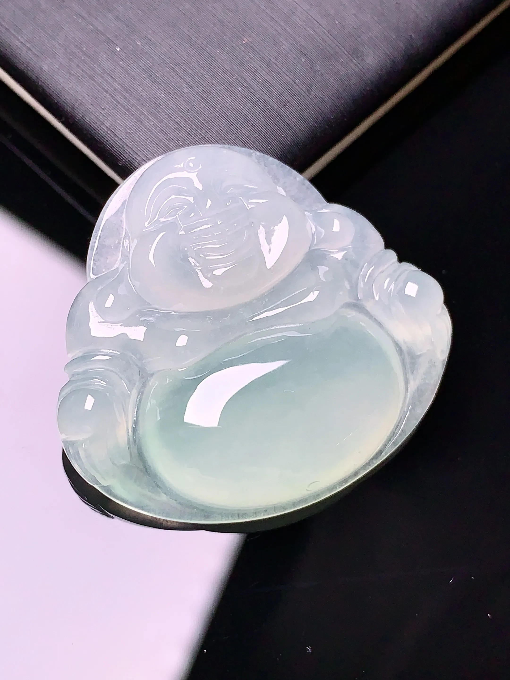 冰种佛公吊坠 玉质细腻 色泽艳丽 整体尺寸28*30.5*6