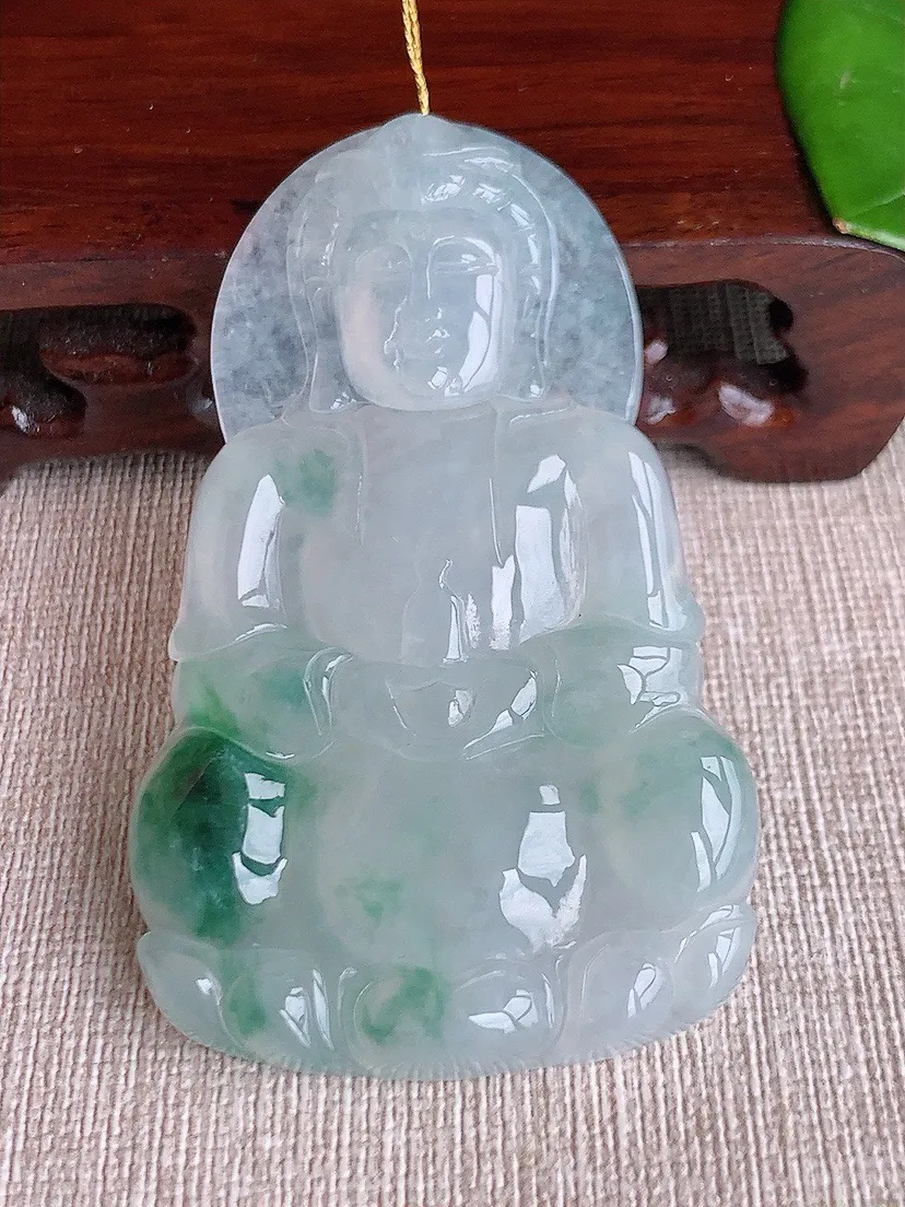 a货翡翠老坑冰种飘花大正装观音吊坠 尺寸66.8×40.8×5.8mm 重量29.65g 0620