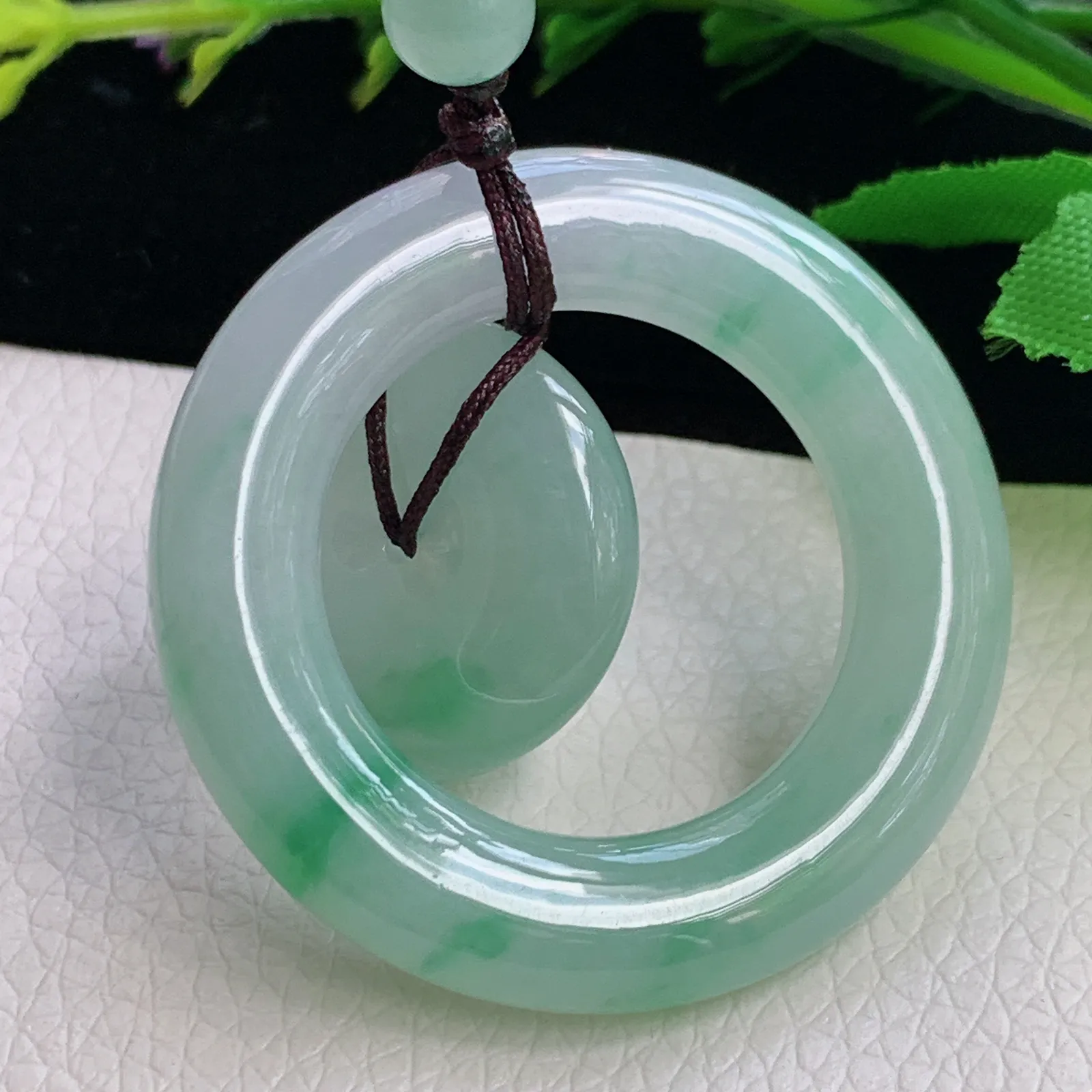 zen实拍38*6天然翡翠胶感飘花饱满子母扣玉吊坠平安扣玉挂件