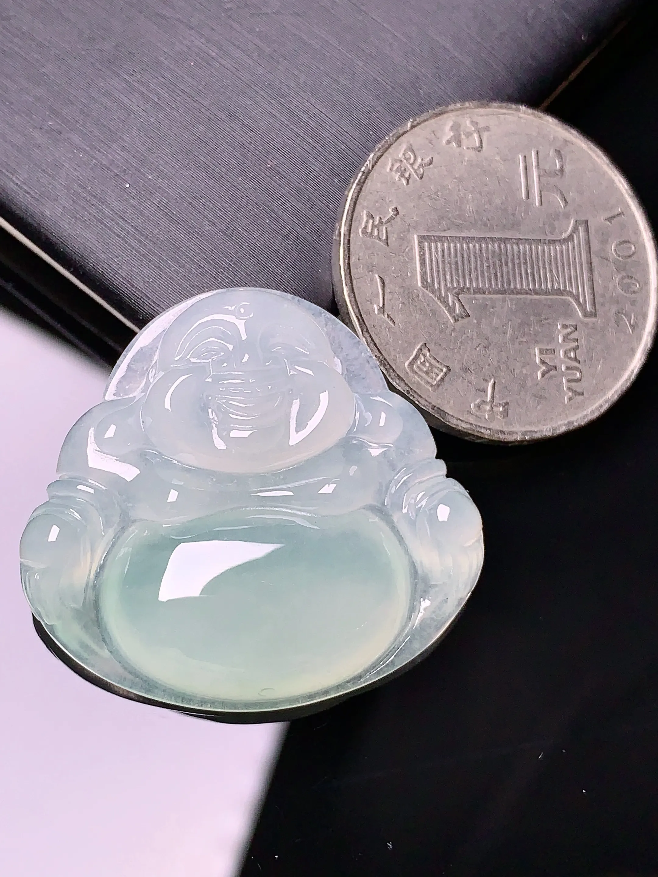 冰种佛公吊坠 玉质细腻 色泽艳丽 整体尺寸28*30.5*6