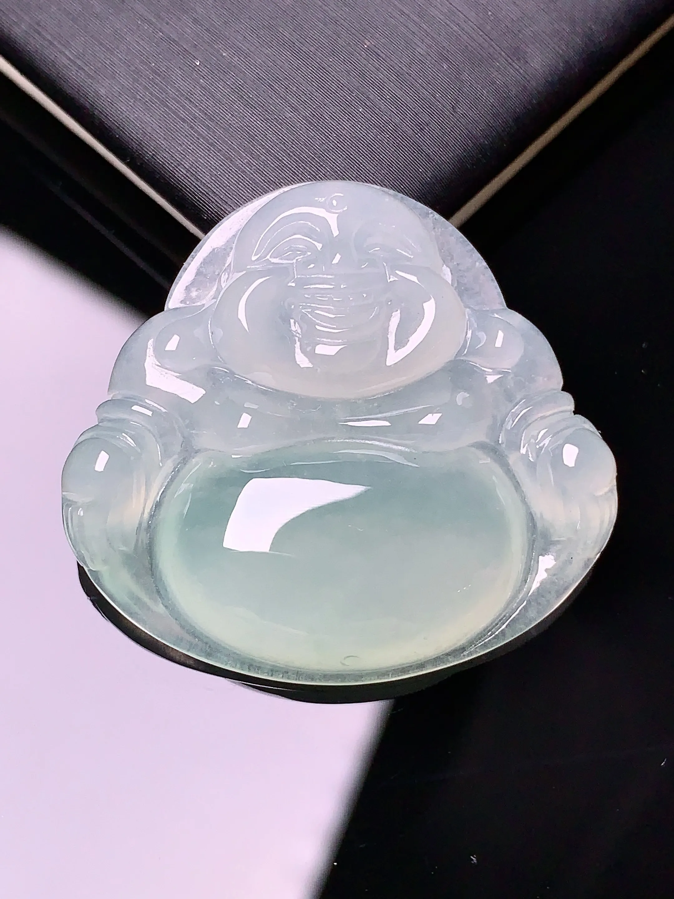 冰种佛公吊坠 玉质细腻 色泽艳丽 整体尺寸28*30.5*6