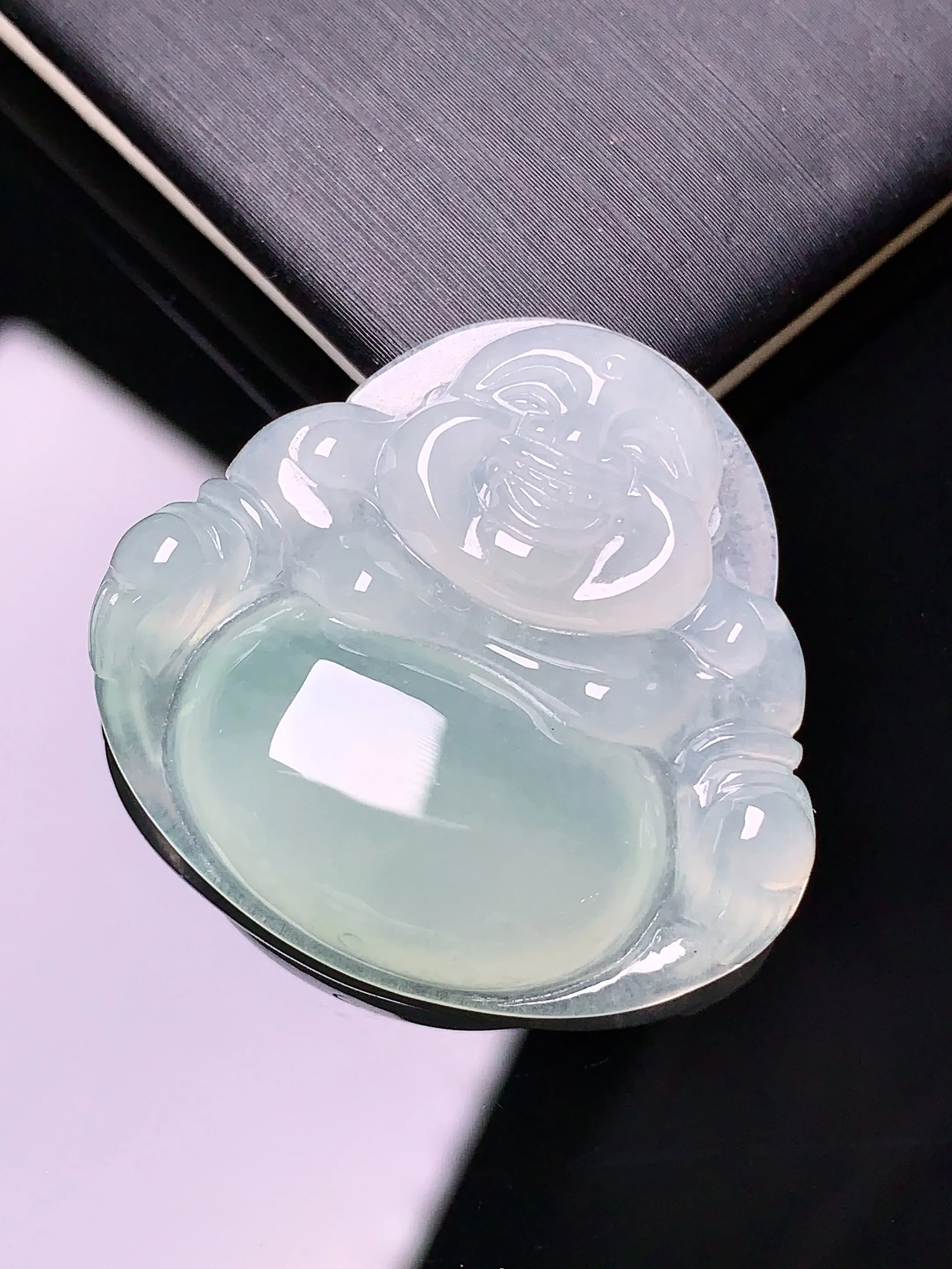 冰种佛公吊坠 玉质细腻 色泽艳丽 整体尺寸28*30.5*6