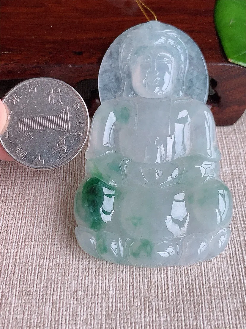 a货翡翠老坑冰种飘花大正装观音吊坠 尺寸66.8×40.8×5.8mm 重量29.65g 0620