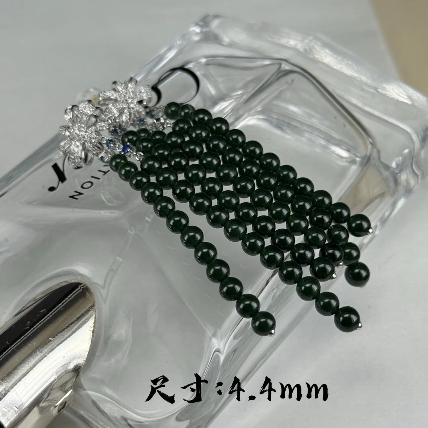 精品18k墨翠珠珠耳坠 种好色正 打灯通透 油性十足
