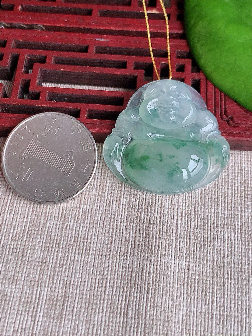 a货翡翠老坑冰种飘花佛公吊坠 尺寸31×32.8×6.3mm 重量10.08g 0620