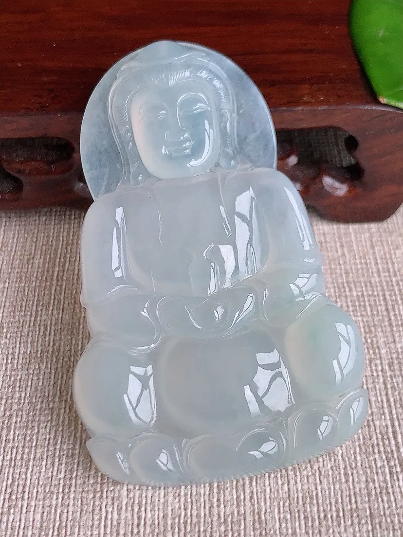 a货翡翠老坑冰种大正装观音吊坠 尺寸64.5×40×6mm 重量29.17g 0620
