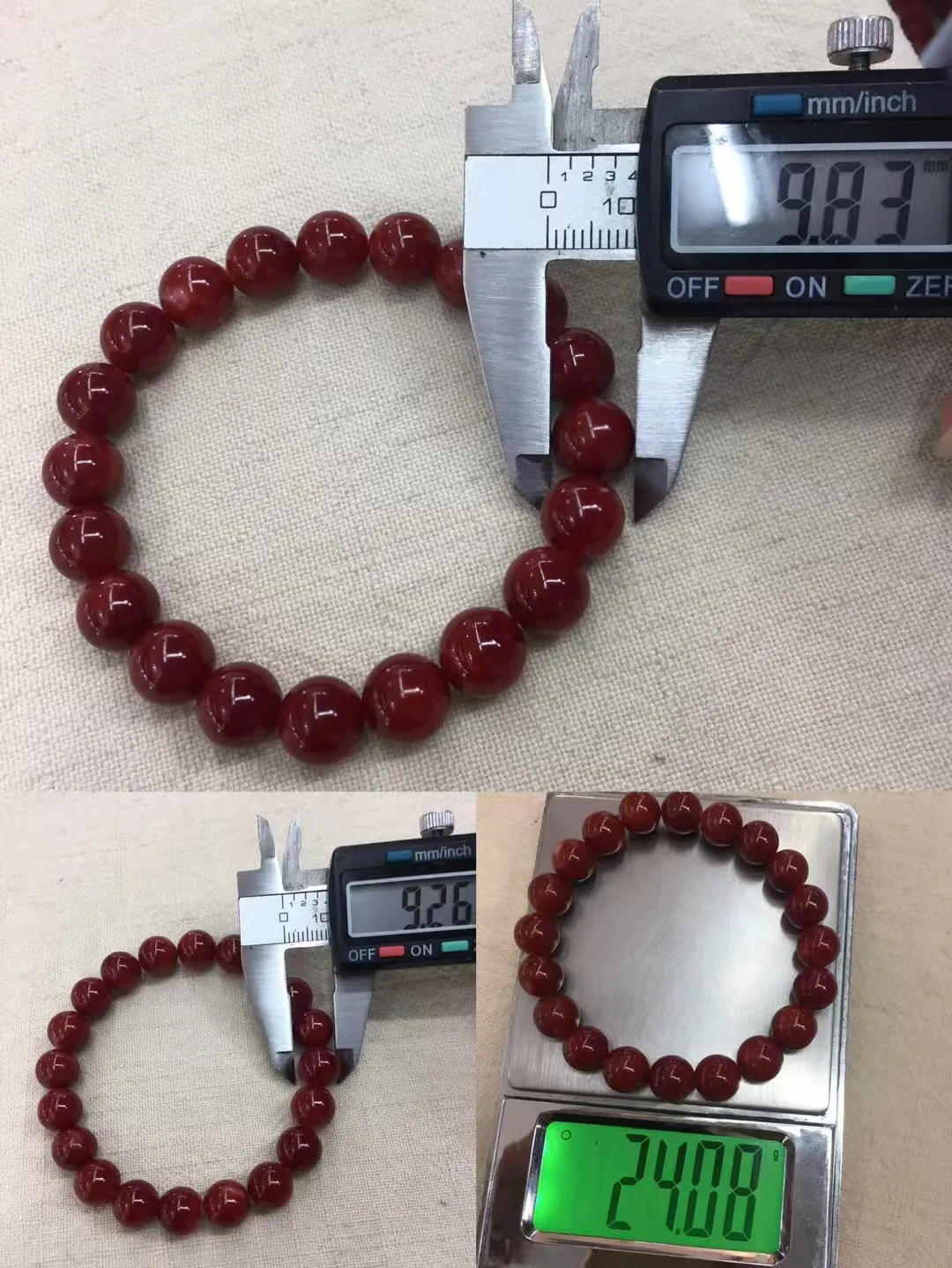 【天然日本阿卡牛血红珊瑚小10mm大圆珠手串】️遇不可求！日本产地，阿卡材料，牛血红颜色，光泽柔润透亮，直径约9.83-9.26mm，重量24.08克，珊瑚本为佛教珍宝，来自深海千年生长，有生长纹，属于有机宝石，气场强大，稀少珍贵！每粒均为天然无添加无修补！少虫眼少白芯！收藏精品！传承宝贝！