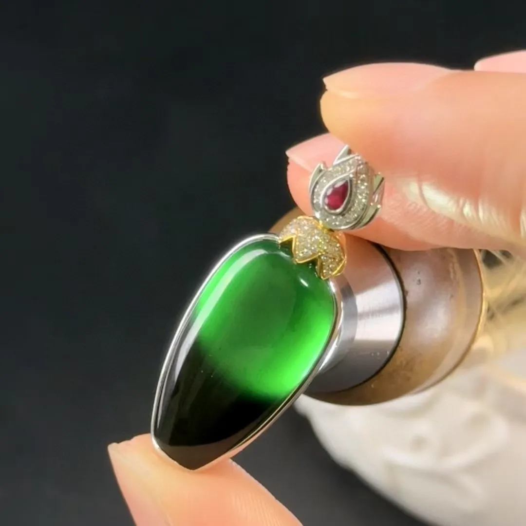 精品18k重金豪镶墨翠花瓶 寓意平安喜乐 花开富贵 尺寸36.6
