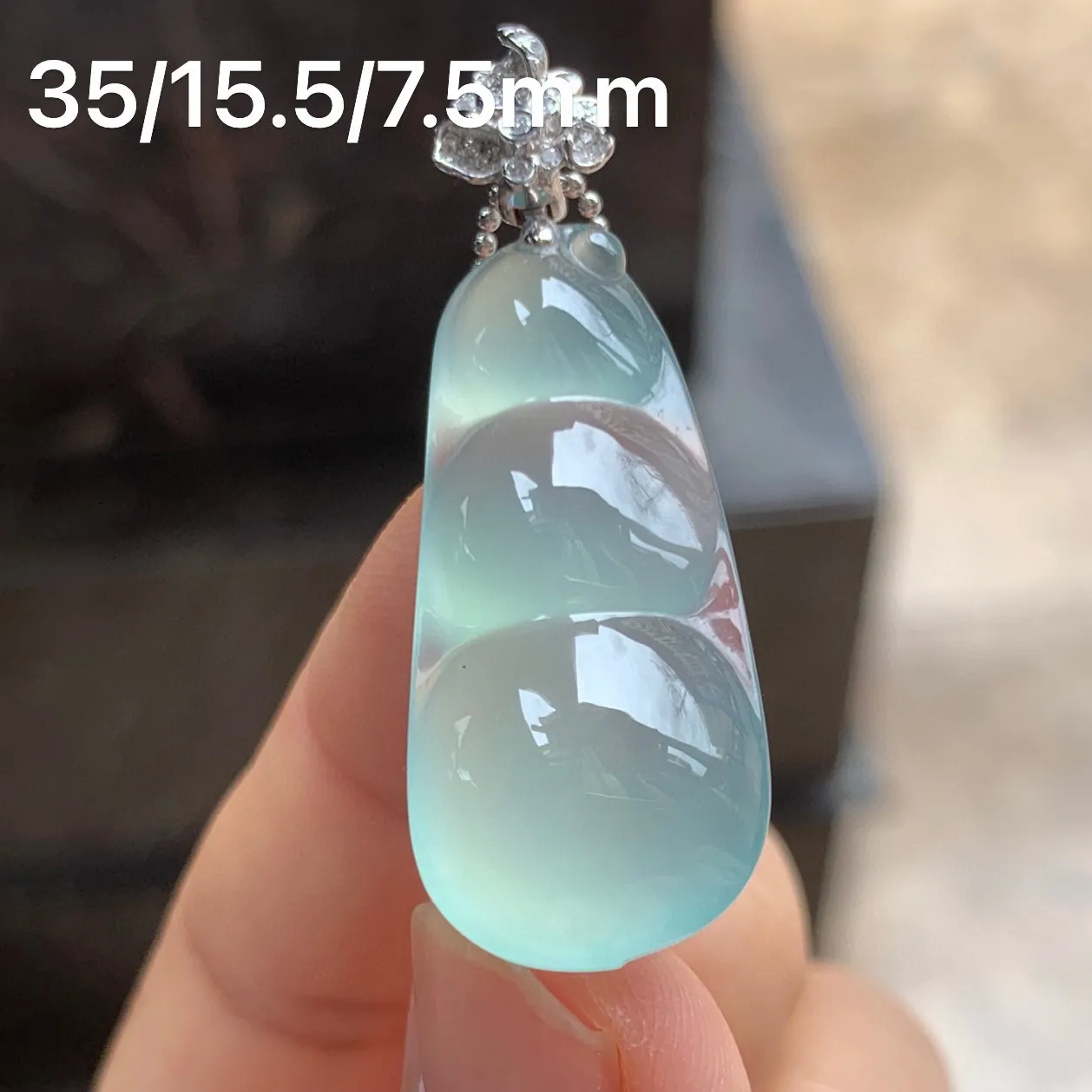 冰种晴水福豆 冰透起胶 饱满 金扣