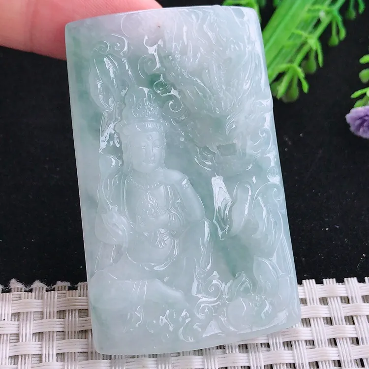 自然光61.2/38/6.3老坑精美冰胶水灵御龙观音吊坠玉石玉坠挂件