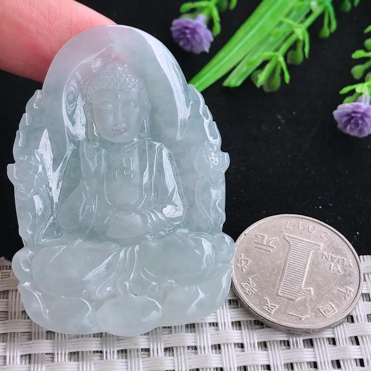 自然光55/39/5.9老坑冰胶水灵冰晴阿弥陀佛吊坠玉石玉坠挂件
