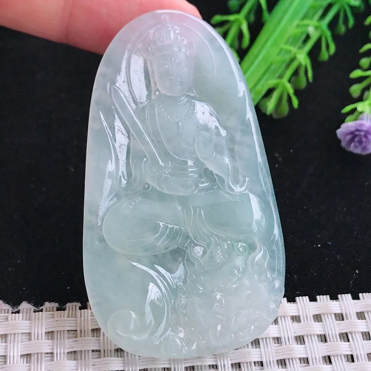 自然光63/36.5/5.6老坑冰透果冻胶冰晴文殊菩萨吊坠玉石玉坠挂件