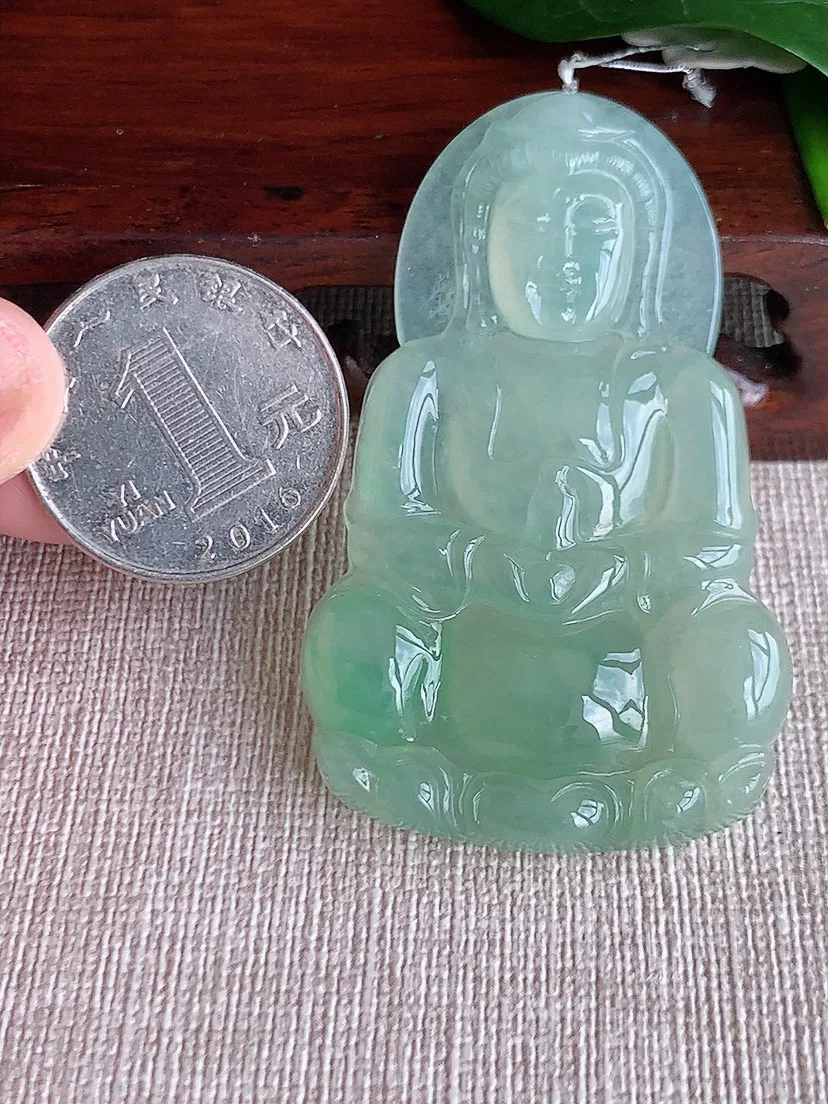 a货翡翠老坑冰种晴水正装观音吊坠 尺寸57.4×35.8×5.8mm 重量20.77g 0621