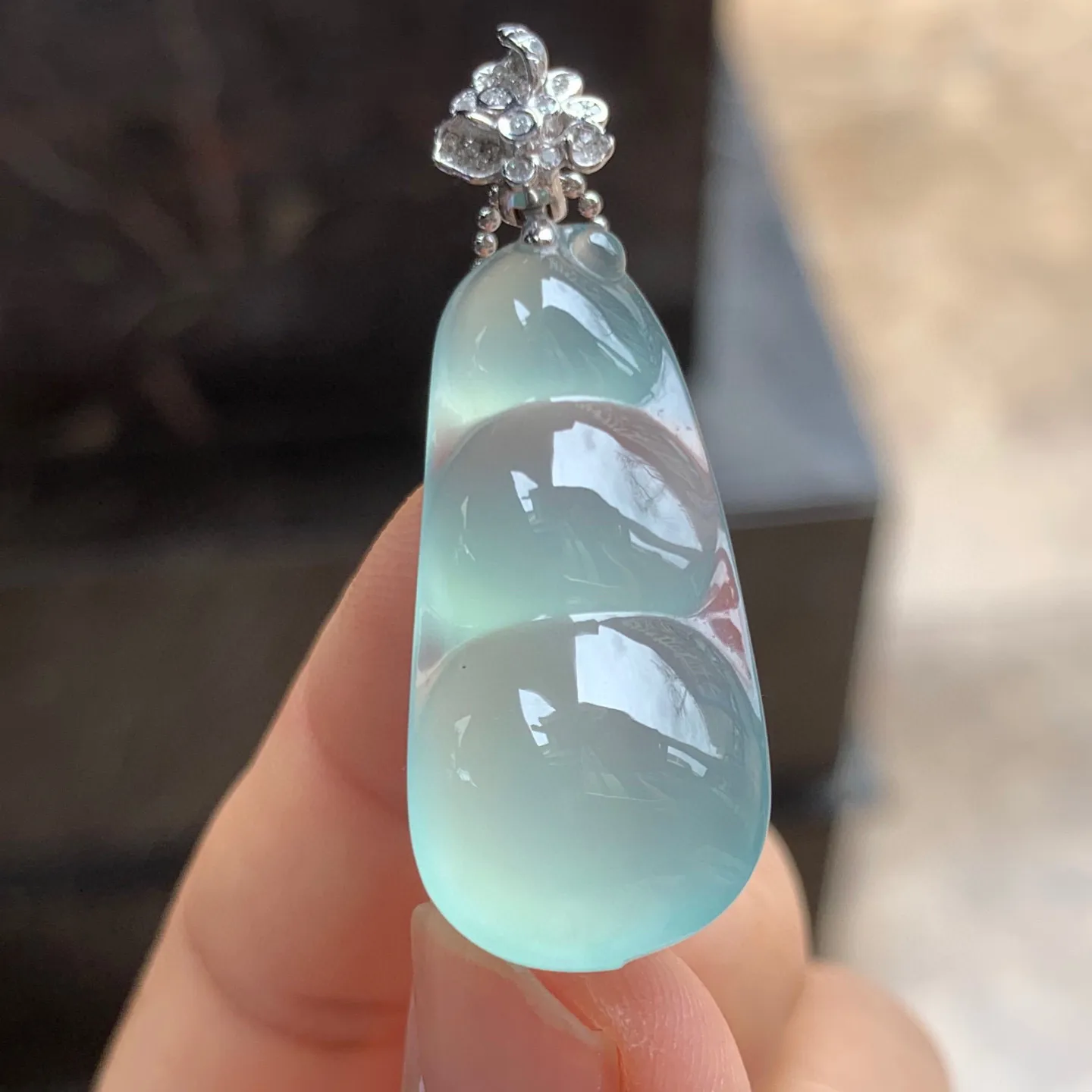 冰种晴水福豆 冰透起胶 饱满 金扣