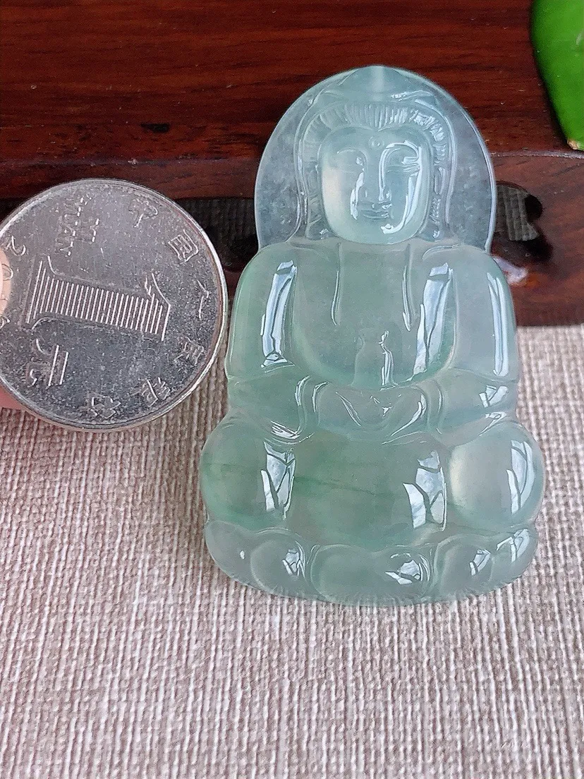 a货翡翠老坑冰种晴水正装观音吊坠 尺寸52.5×32.8×5.4mm 重量18.11g 0621