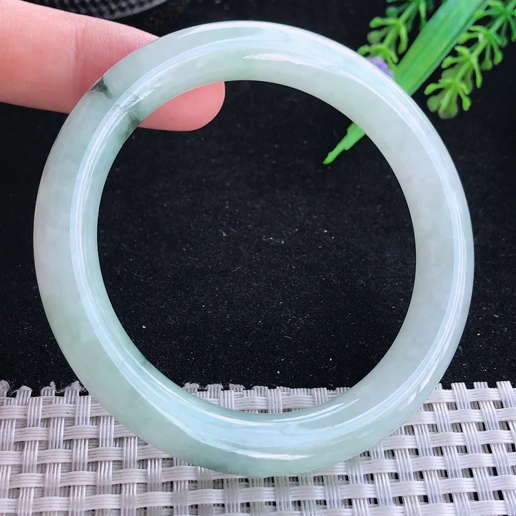 自然光57/9.7老坑温润飘花圆条手镯翡翠玉镯美人镯
