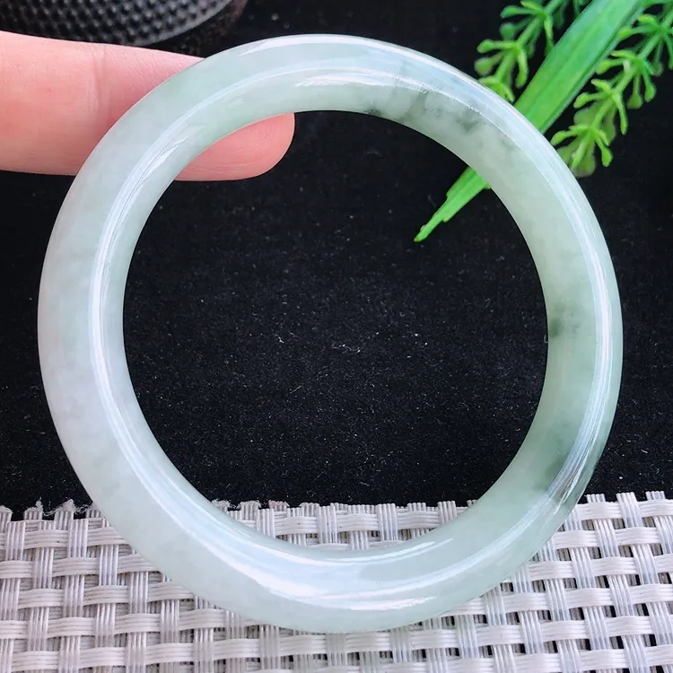 自然光57/9.7老坑温润飘花圆条手镯翡翠玉镯美人镯