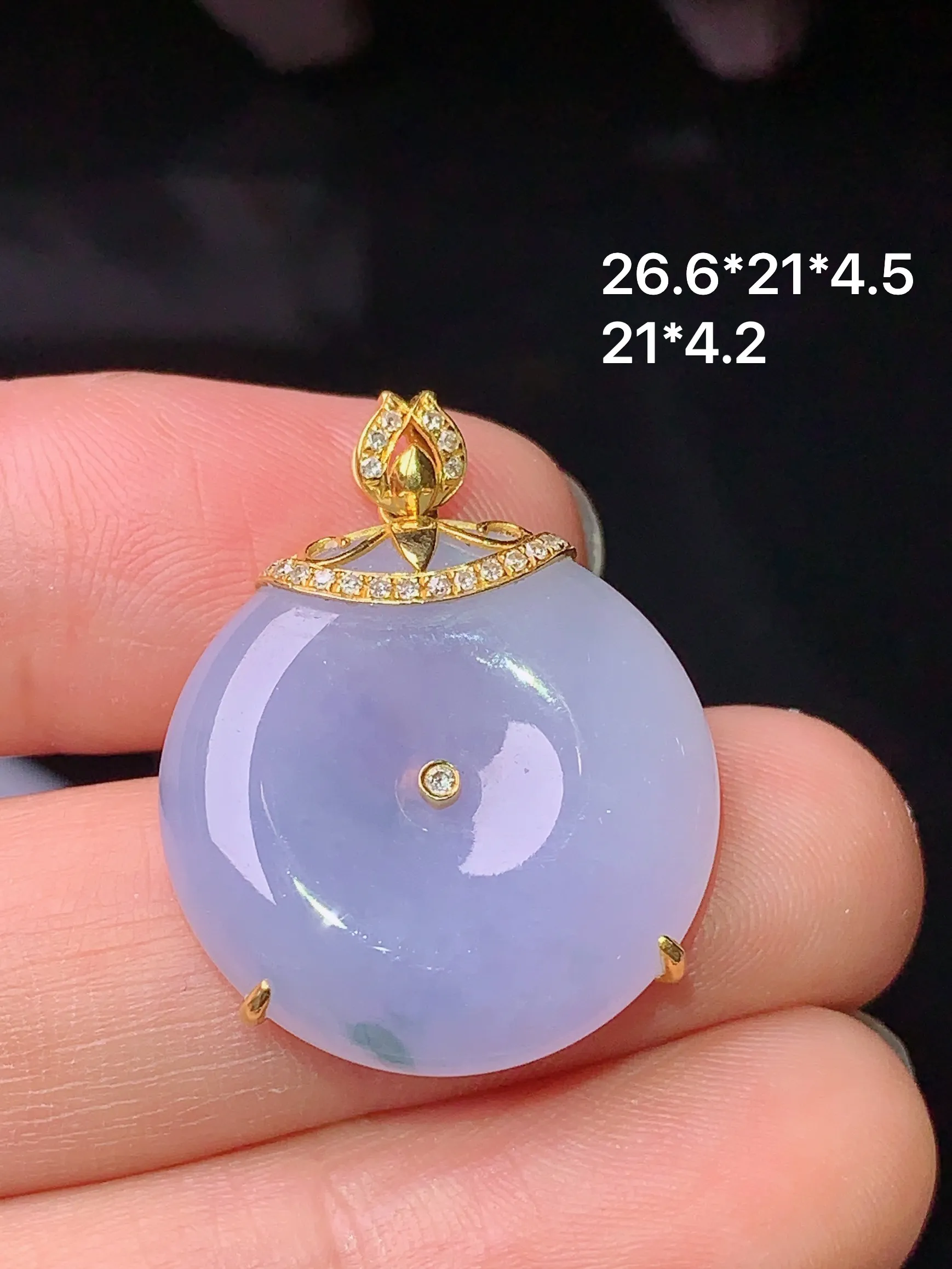 18k金钻镶嵌紫罗兰平安扣吊坠 玉质细腻 水润亮眼  整体尺寸26.6*21*4.5