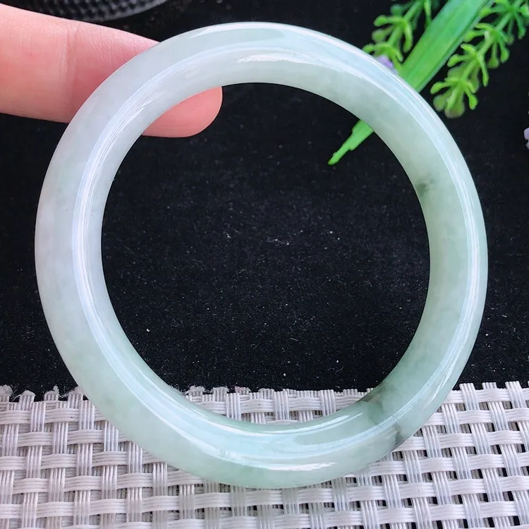 自然光57/9.7老坑温润飘花圆条手镯翡翠玉镯美人镯