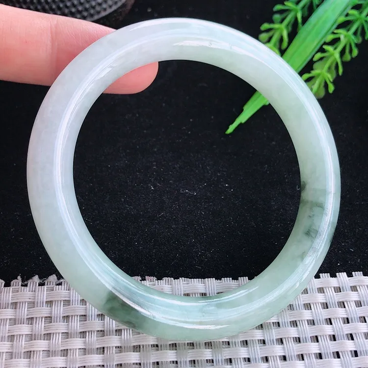 自然光57/9.7老坑温润飘花圆条手镯翡翠玉镯美人镯
