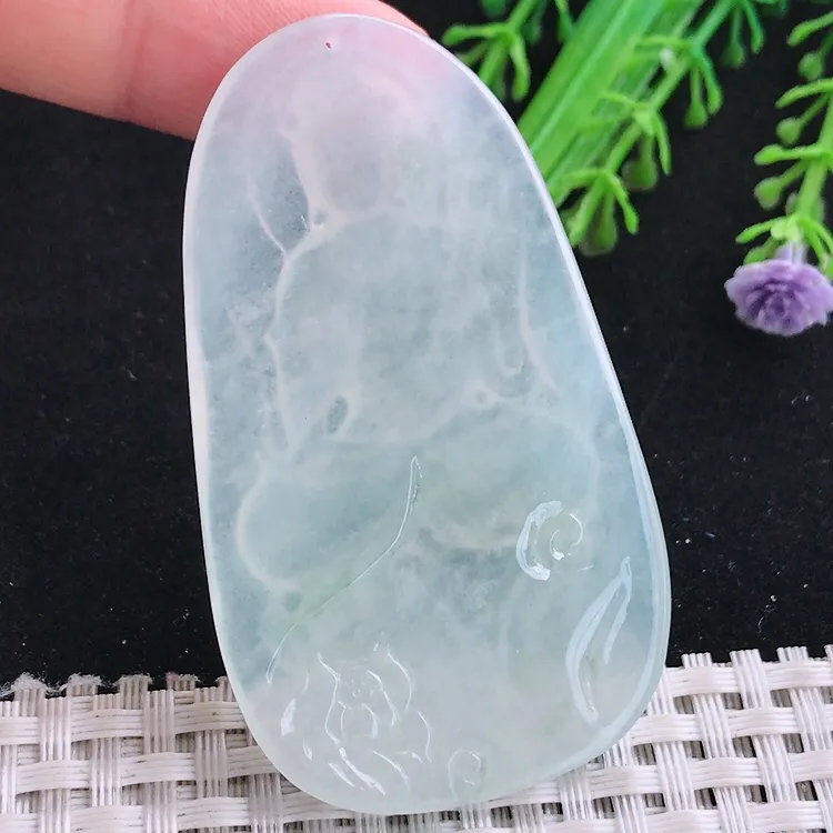 自然光63/36.5/5.6老坑冰透果冻胶冰晴文殊菩萨吊坠玉石玉坠挂件